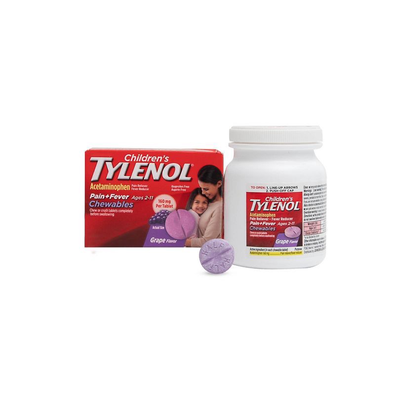 slide 9 of 10, Children's Tylenol Pain + Fever Relief Chewables - Acetaminophen - Grape - 24ct, 24 ct