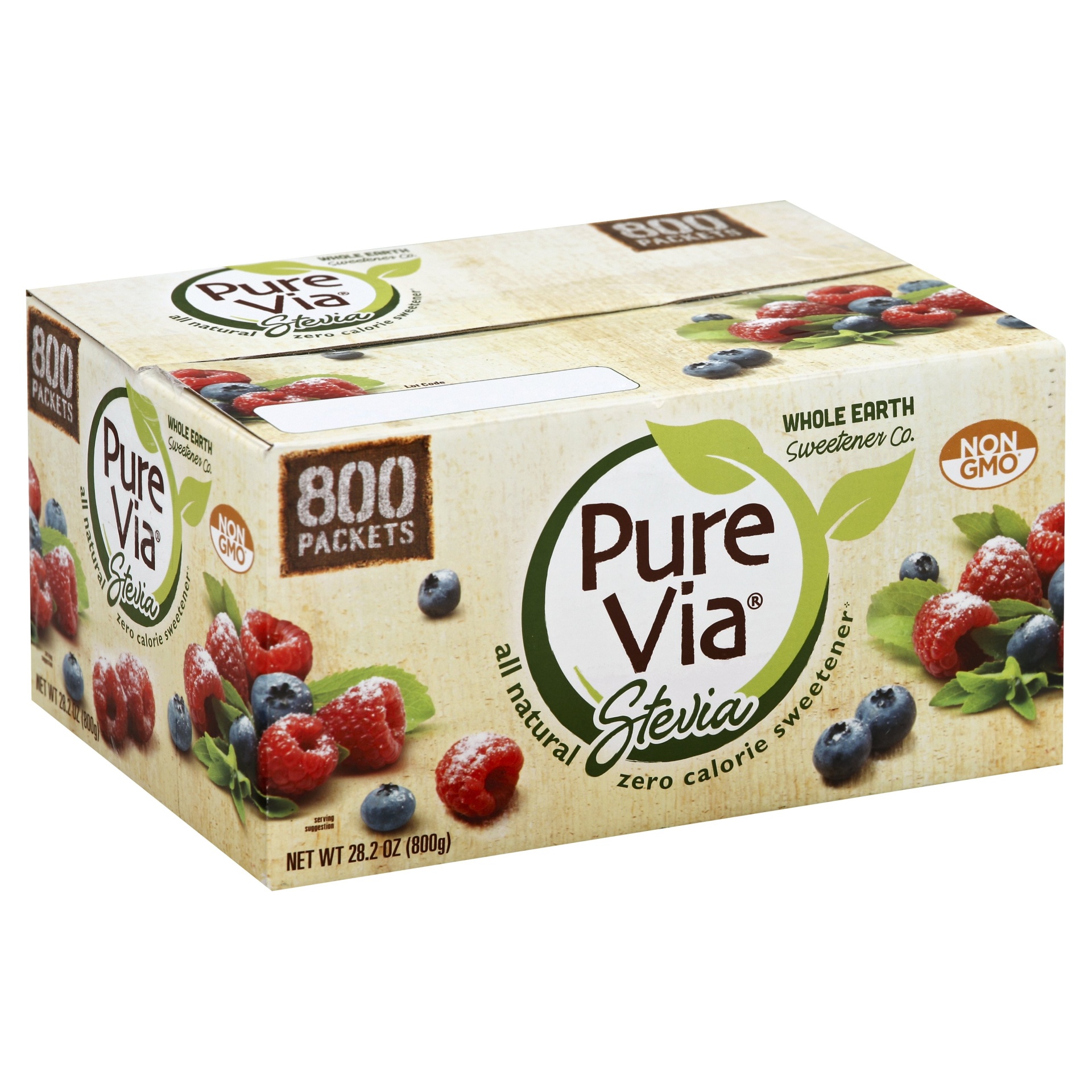 Pure Via All Natural Stevia Sweetener Packets Zero Calorie: Nutrition &  Ingredients