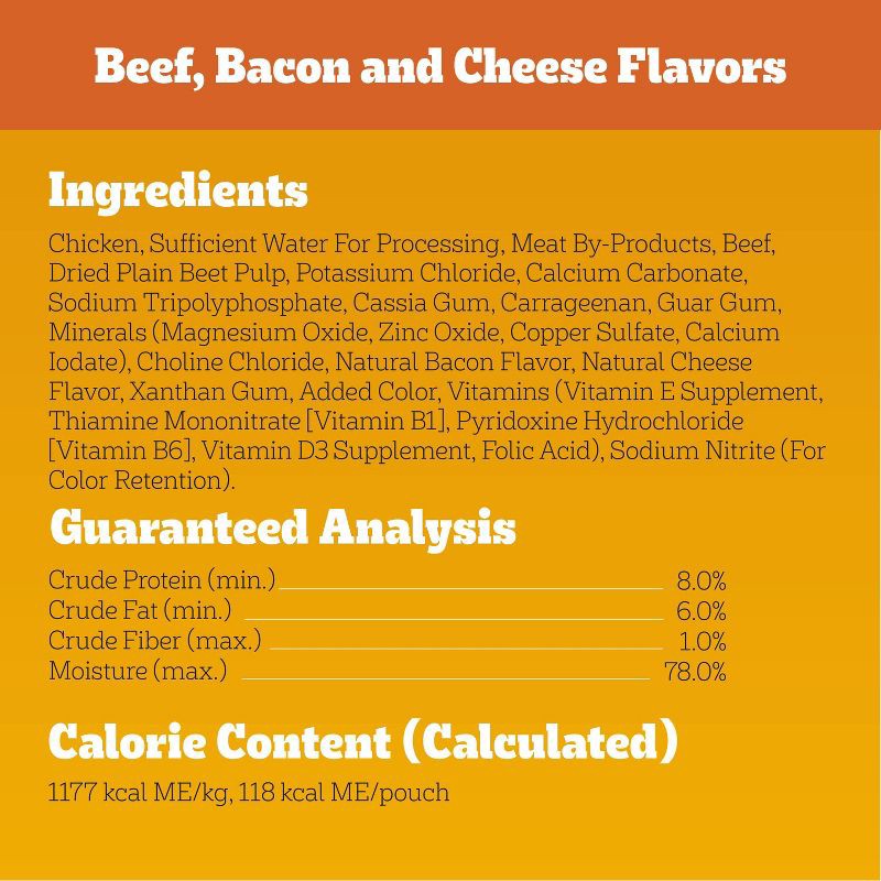 slide 9 of 13, Pedigree Chopped Ground Dinner Chicken, Cheese, Beef and Bacon Flavor Pouch Variety Pack Wet Dog Food - 3.5oz/18ct, 18 ct; 3.5 oz