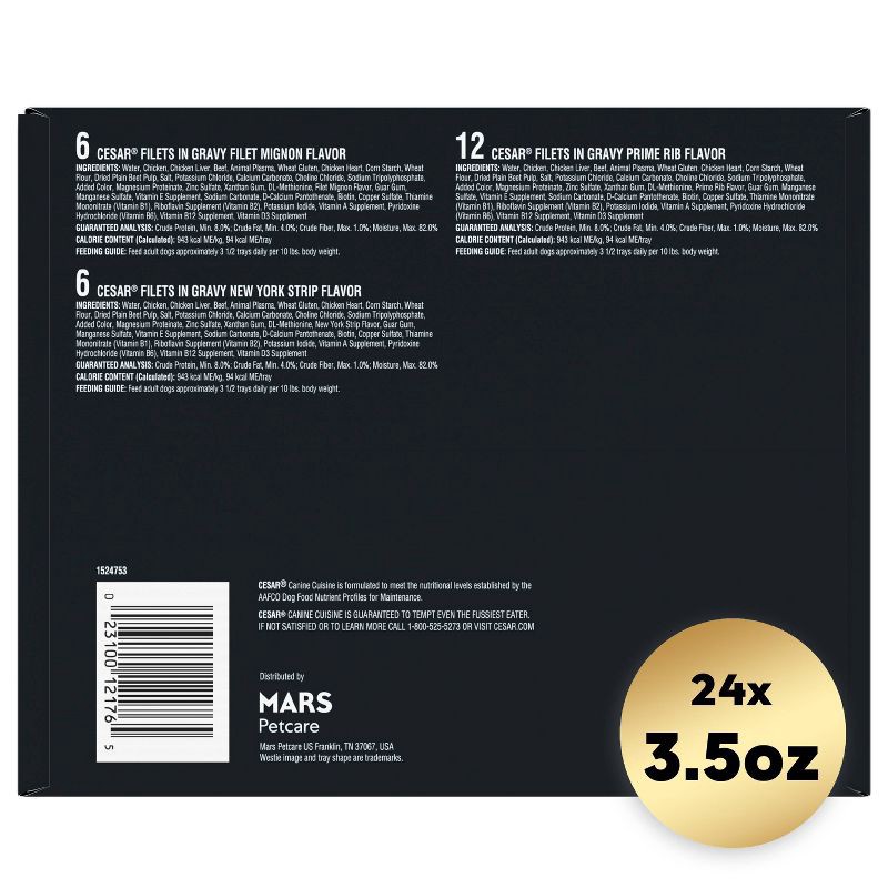 slide 10 of 12, Cesar Filets in Gravy Chicken, Steak, Beef, Gravy and Red Meat Flavor Variety Pack Small Breed Wet Dog Food - 5.29lbs/24ct, 5.29 lb, 24 ct
