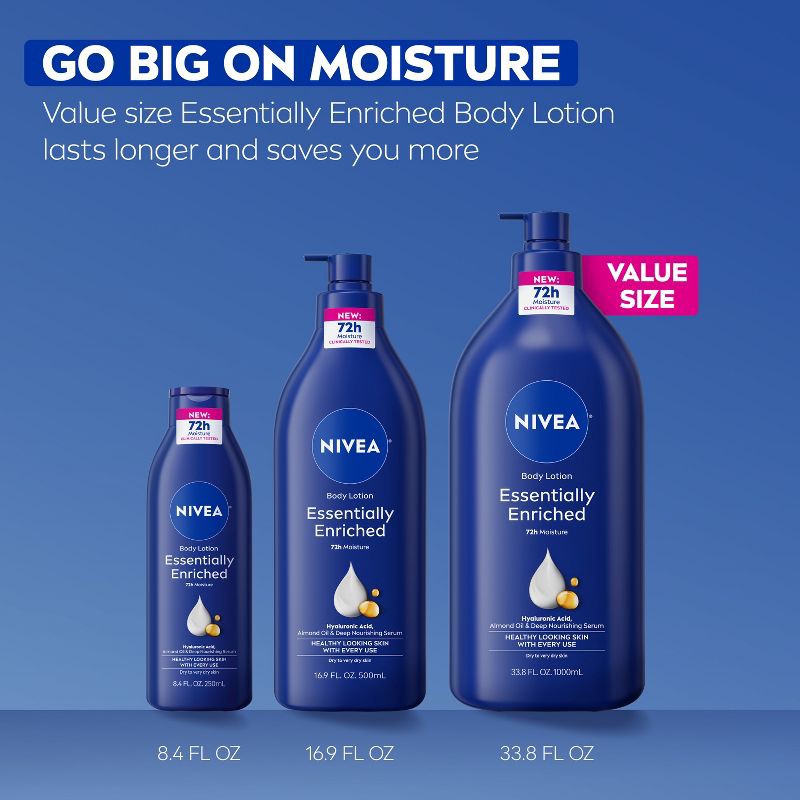 slide 9 of 11, NIVEA Essentially Enriched Body Lotion for Dry Skin Scented - 33.8 fl oz, 33.8 fl oz