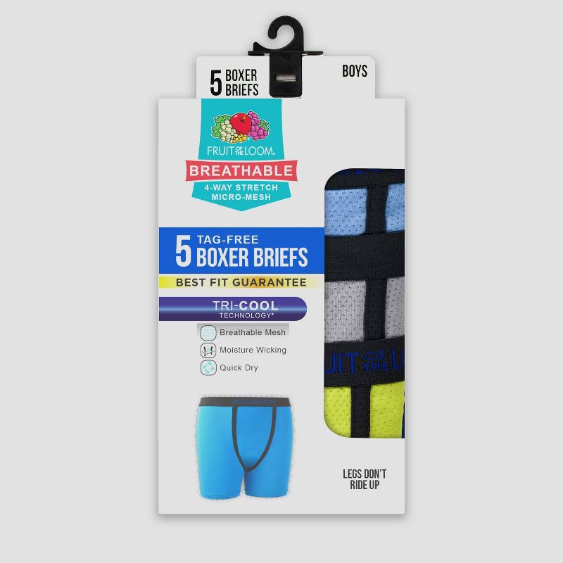 slide 2 of 2, Fruit of The Loom Boys' 5pk Breathable Micro-Mesh Boxer Briefs - Colors May Vary M, 5 ct