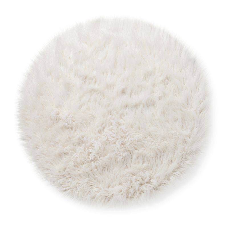 slide 1 of 6, 3' Faux Fur Round Kids' Rug White - Pillowfort™, 1 ct