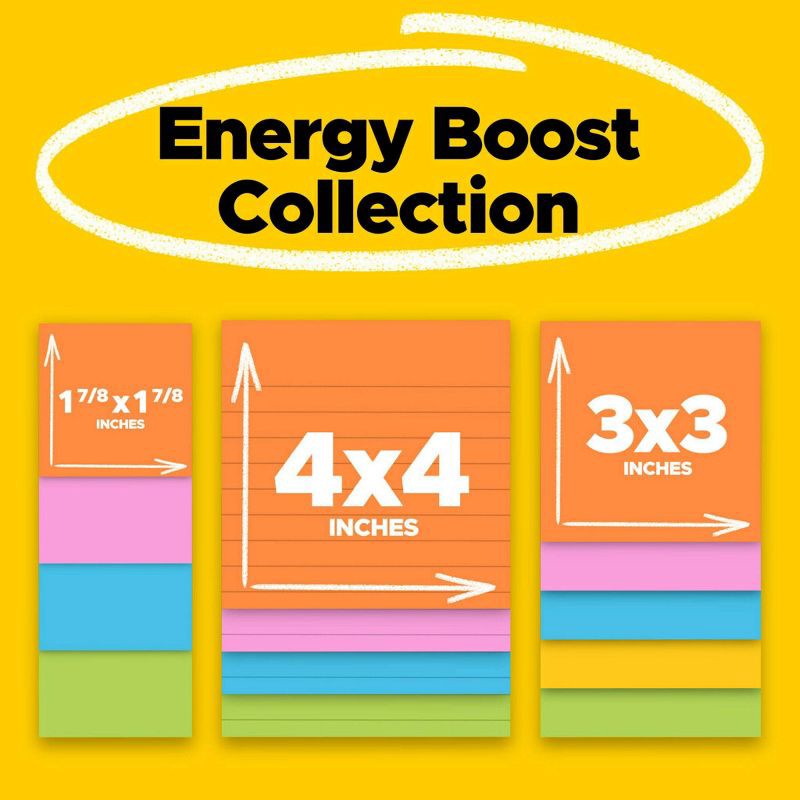 slide 12 of 20, Post-it 15ct Super Sticky Notes Pack Energy Boost Collection: Multicolor, 45 Sheets, College Rule, Art & Design Theme, 15 ct