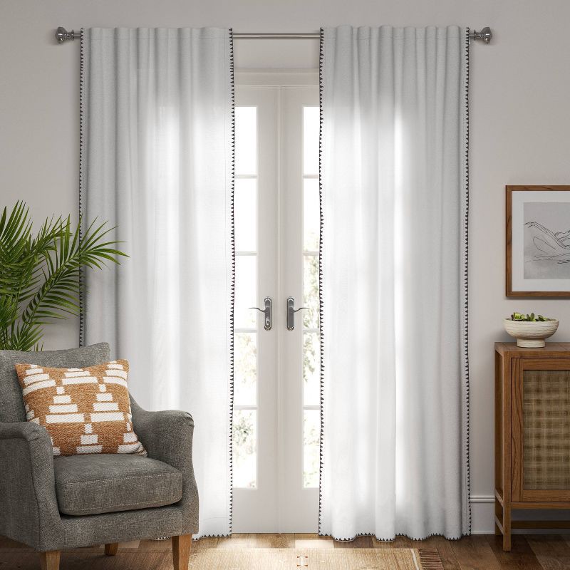 slide 2 of 4, 54"x84" Light Filtering Stitched Edge Curtain Panel Cream - Threshold™: Modern Indoor Rod Pocket, 1 ct
