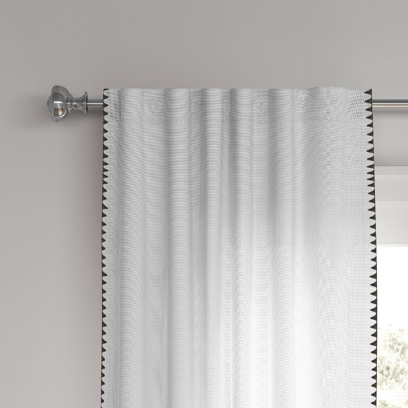slide 1 of 4, 54"x84" Light Filtering Stitched Edge Curtain Panel Cream - Threshold™: Modern Indoor Rod Pocket, 1 ct