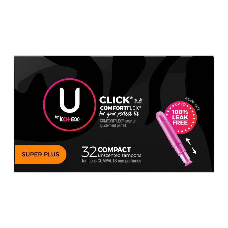slide 8 of 9, U by Kotex Click Compact Unscented Tampons - Super Plus - 32ct, 32 ct
