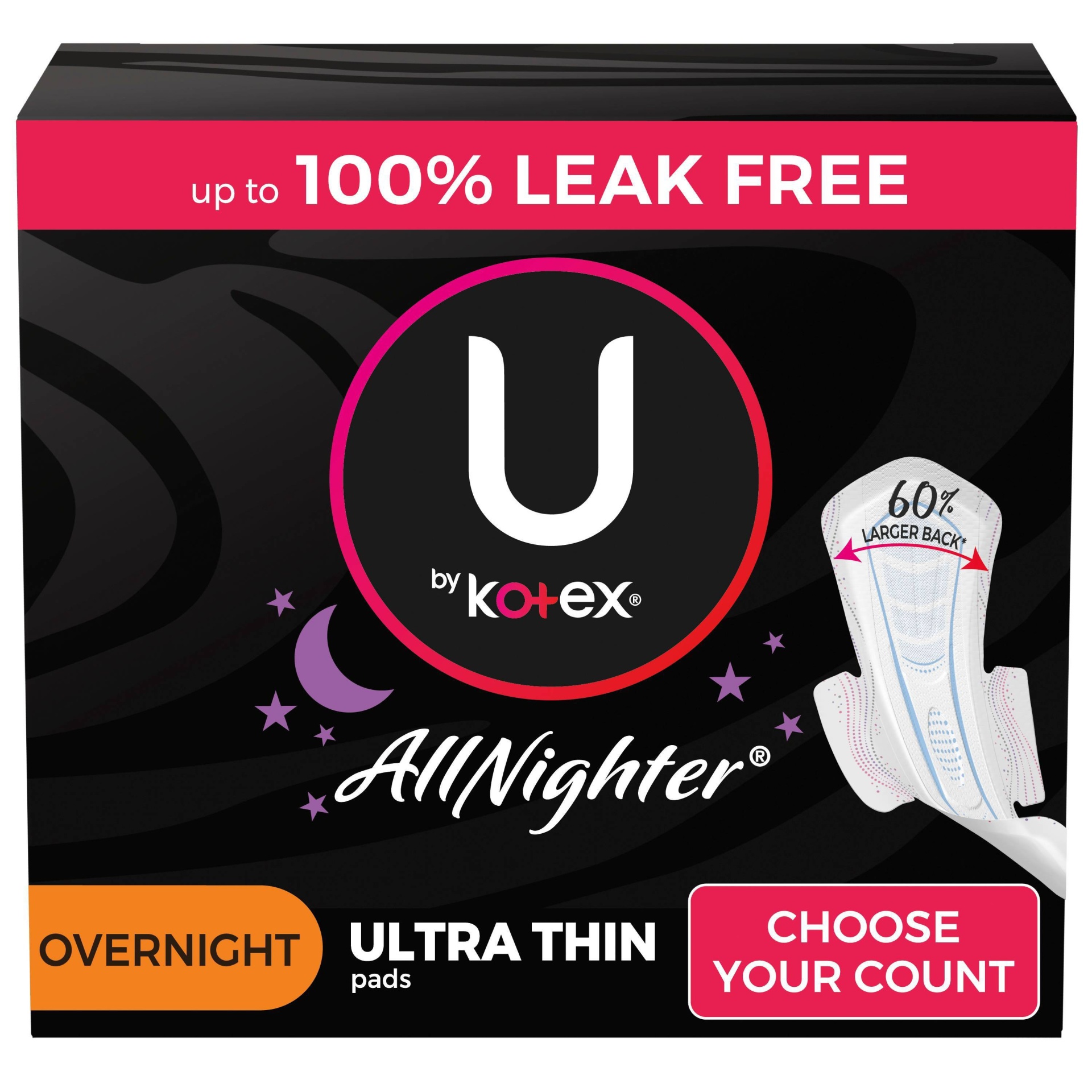 slide 1 of 10, U by Kotex AllNighter Ultra Thin Overnight Fragrance Free Pads with Wings - 36ct, 36 ct