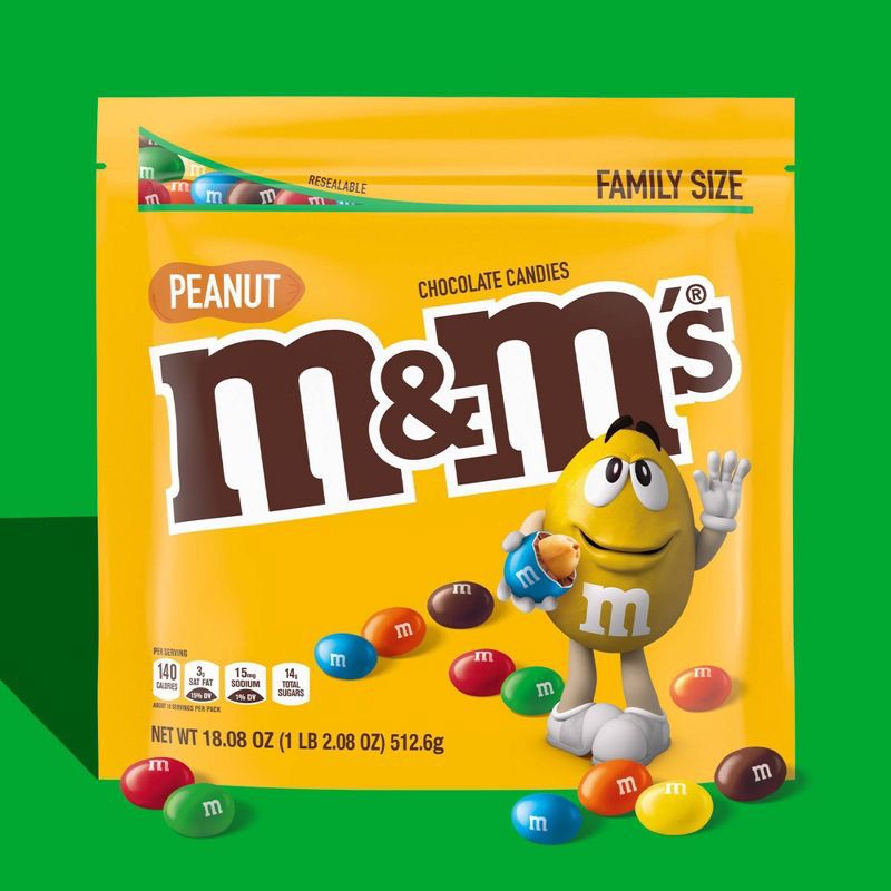 slide 3 of 9, M&M's Peanut Family Size Chocolate Candy - 18.08oz, 18.08 oz