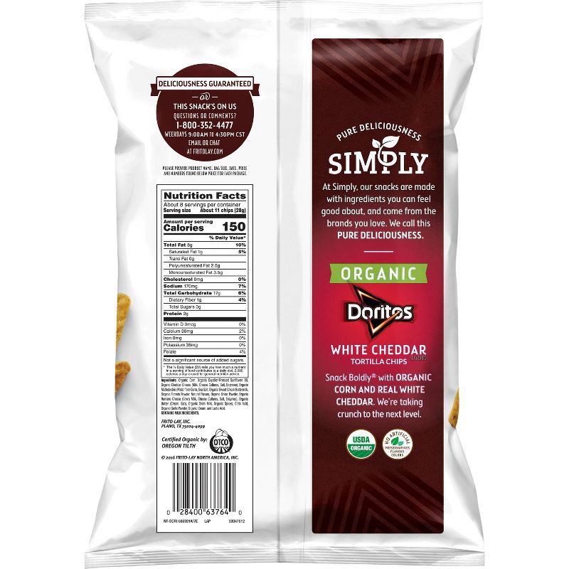 slide 2 of 4, Doritos Simply Organic White Cheddar Tortilla Chips - 7.5oz, 7.5 oz