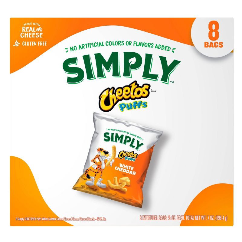 slide 2 of 10, Cheetos Snack Pack Simply White Cheddar Puffs Multipack- 8ct/7oz, 8 ct; 7 oz