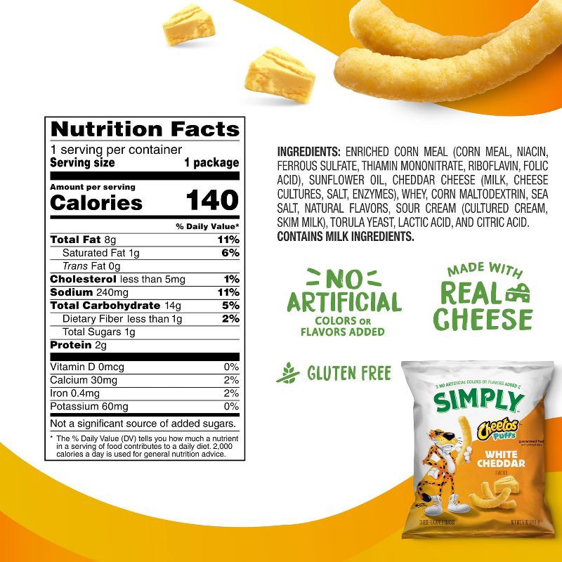 slide 2 of 10, Cheetos Snack Pack Simply White Cheddar Puffs Multipack- 8ct/7oz, 8 ct; 7 oz