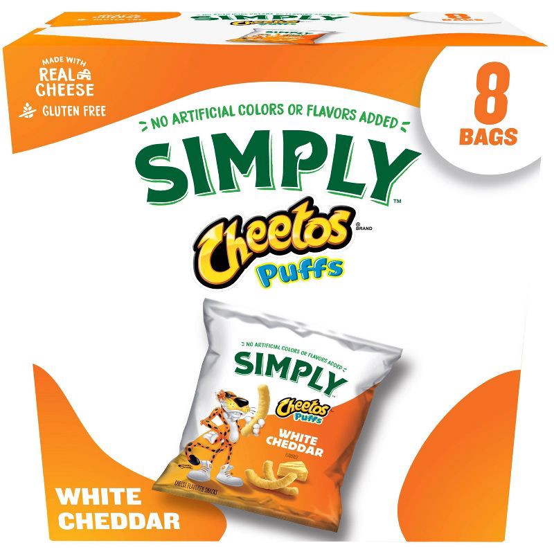 slide 1 of 10, Cheetos Snack Pack Simply White Cheddar Puffs Multipack- 8ct/7oz: Gluten-Free, No Artificial Colors, No Artificial Flavors, 8 ct; 7 oz