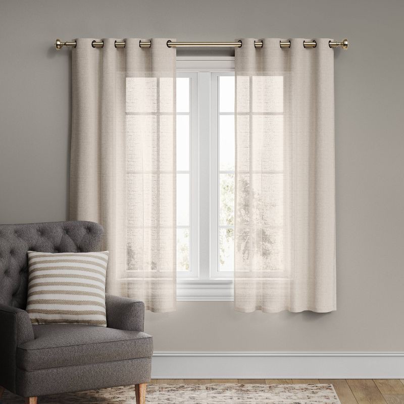 slide 1 of 4, 54"x84" Light Filtering Textured Weave Window Curtain Panel Off White - Threshold™: Modern Basket Weave, UV Protection, 1 ct