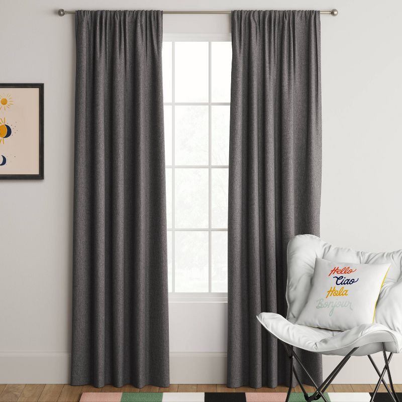 slide 2 of 6, 42"x84" Room Darkening Heathered Window Curtain Panel Dark Gray - Room Essentials™: Thermal Insulated, Noise Reduction, 1 ct