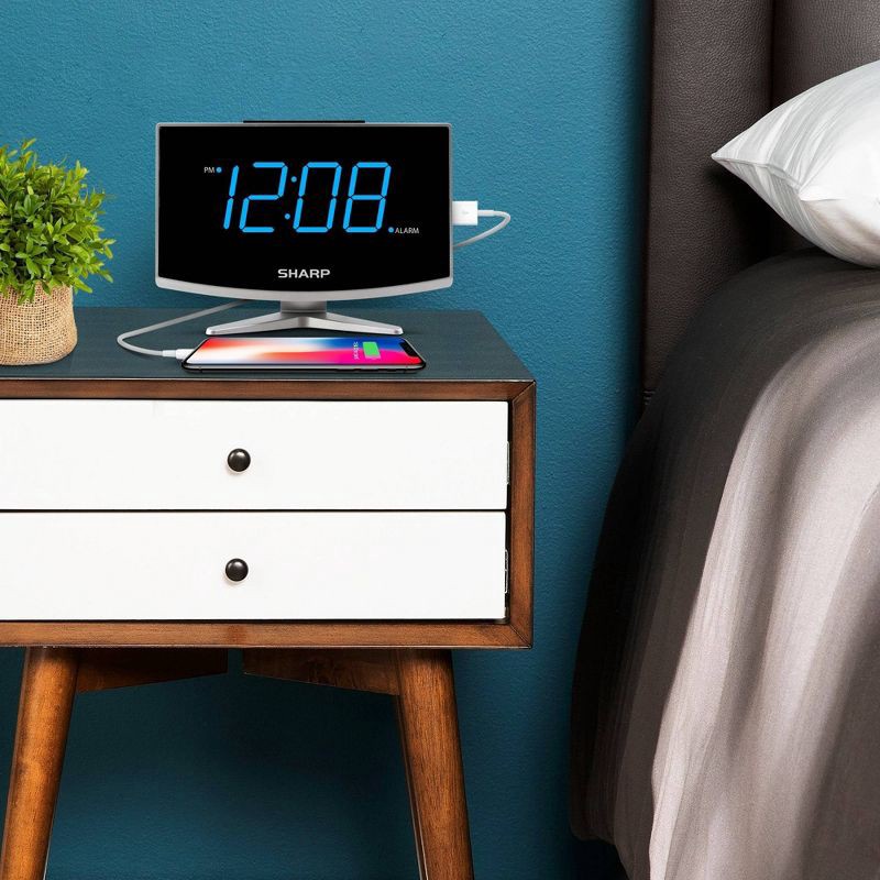 slide 5 of 5, Jumbo LED Curved Display Alarm Clock - Sharp: USB Charging Port, High/Low Brightness & Volume Controls, 1 ct