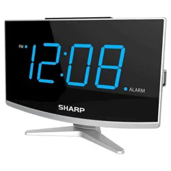 Jumbo LED Curved Display Alarm Clock - Sharp: USB Charging Port, High/Low Brightness & Volume Controls