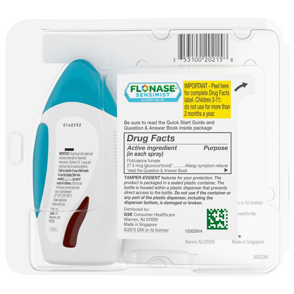 slide 25 of 73, Flonase Sensimist Allergy Relief Spray Non Drowsy Allergy Medicine, Gentle Mist - 60 Sprays, 60 ct; 0.34 oz
