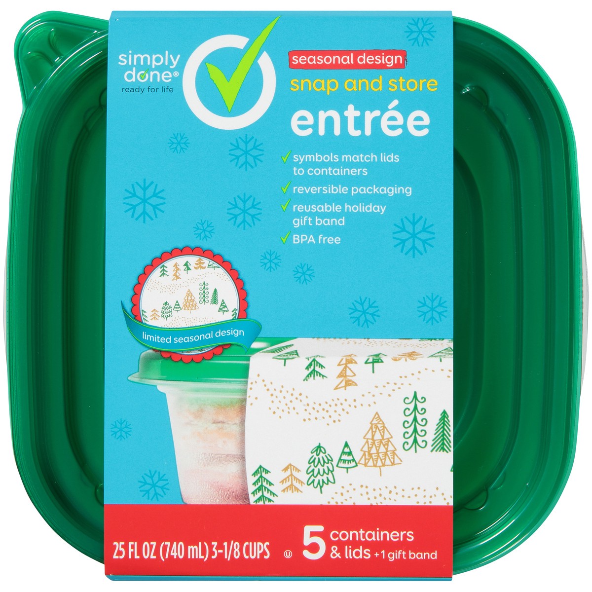 slide 5 of 9, Simply Done Snap And Store Entree Containers & Lids, Seasonal Design, 25 fl oz