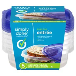 Simply Done 25 fl oz Snap-Top Entree Containers & Lids - 5 Each