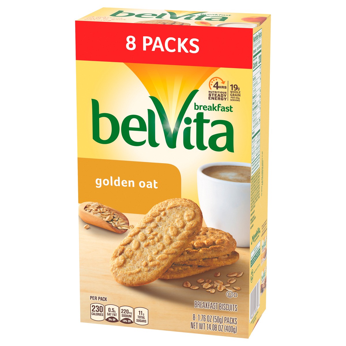 slide 8 of 8, belVita Breakfast Biscuits, Golden Oat Flavor, 8 Packs (4 Biscuits Per Pack), 14.08 oz; 8 ct