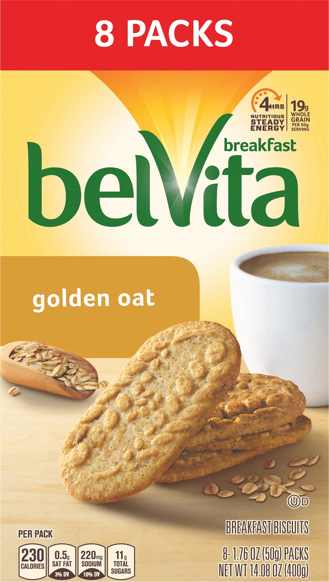 slide 6 of 8, belVita Breakfast Biscuits, Golden Oat Flavor, 8 Packs (4 Biscuits Per Pack), 14.08 oz; 8 ct