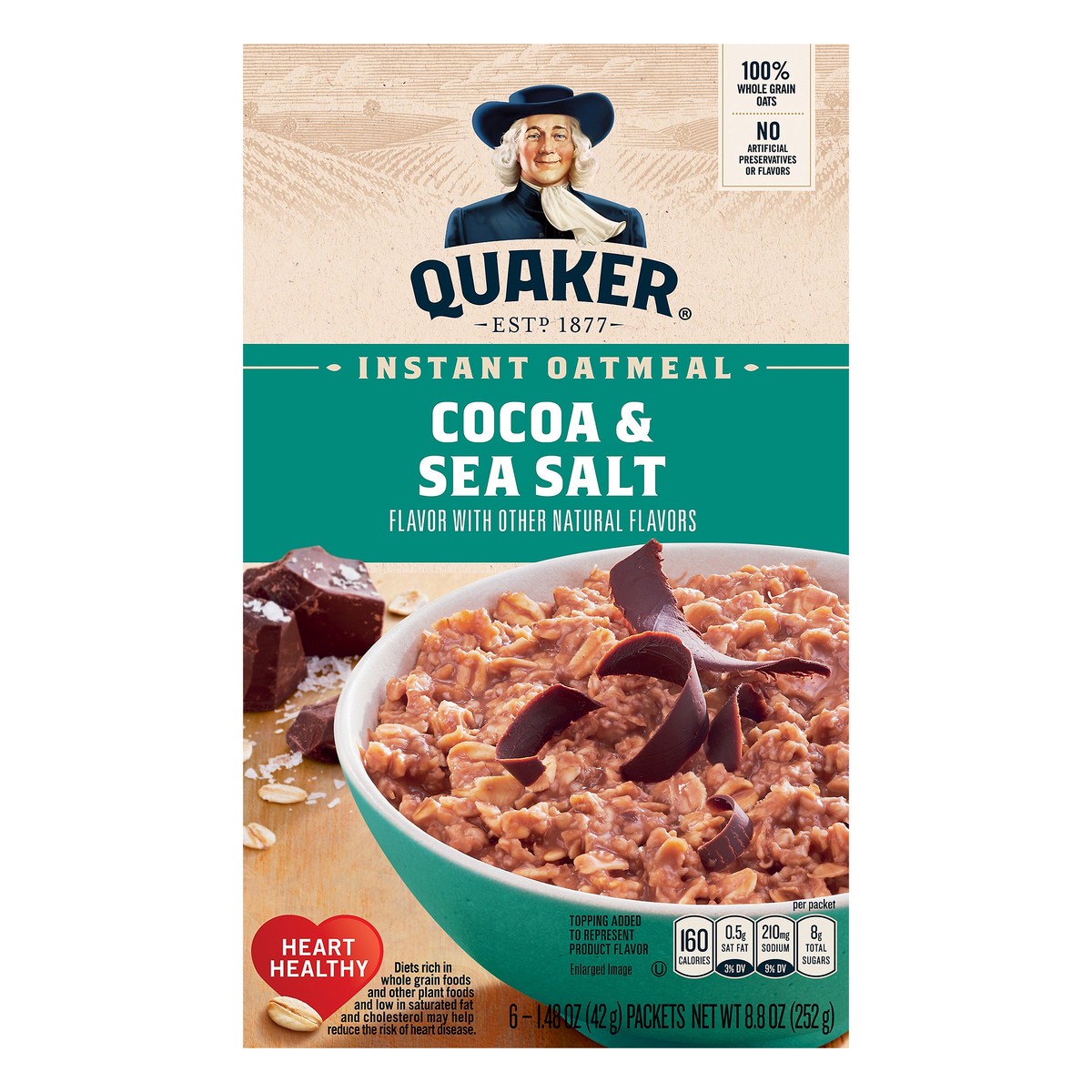 slide 1 of 10, Quaker Cocoa & Sea Salt Instant Oatmeal 6 ea, 6 ct