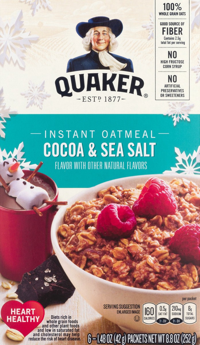 slide 4 of 10, Quaker Cocoa & Sea Salt Instant Oatmeal 6 ea, 6 ct