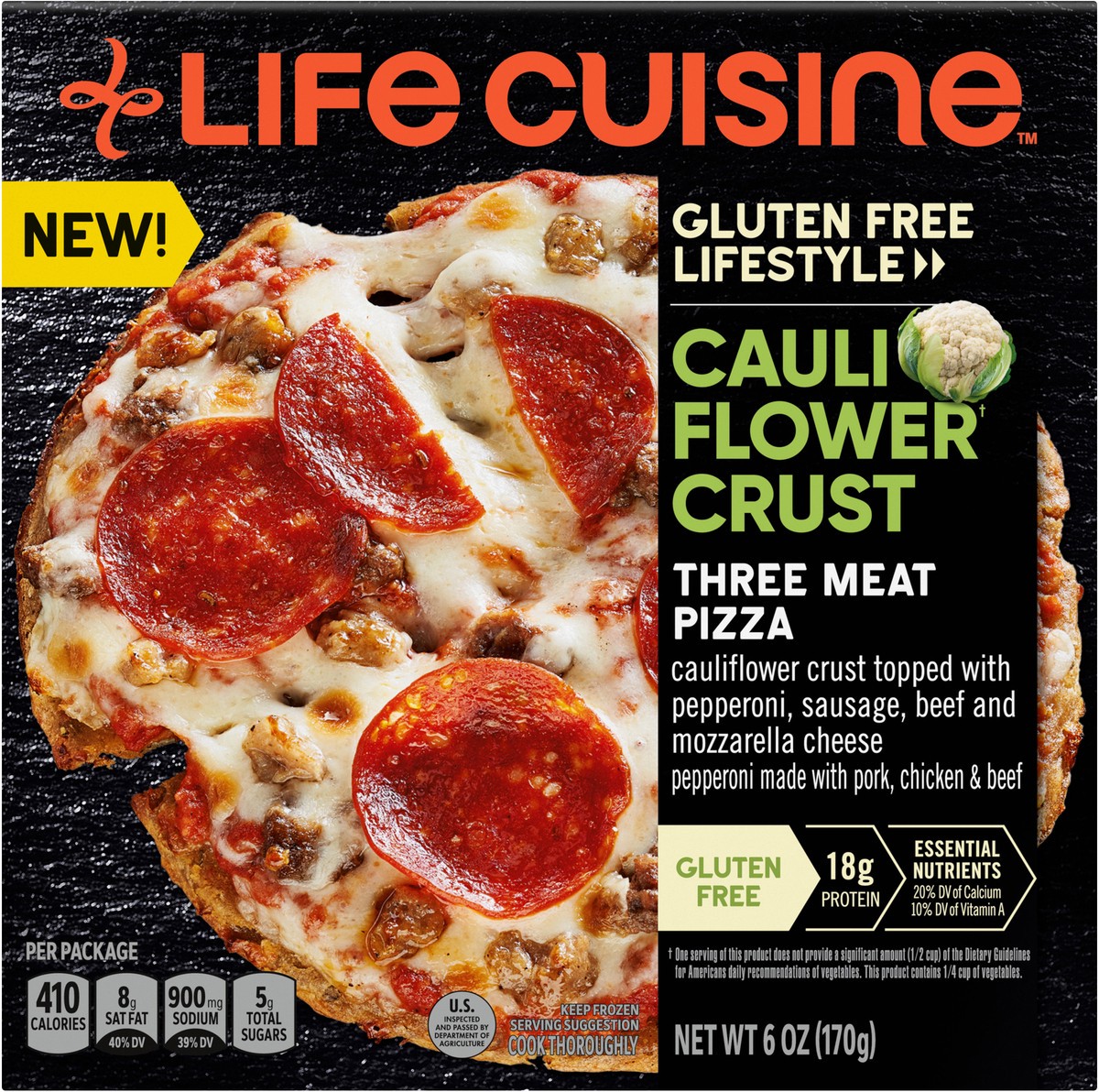 slide 12 of 13, Vital Pursuit Cauliflower Crust Three Meat Pizza, High Protein, Gluten Free, Portion Aligned Meal, Air Fryer Ready, 6.5oz, 6.5 oz