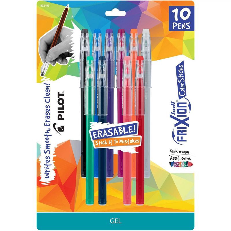 slide 1 of 3, Pilot 10ct FriXion ColorSticks Erasable Gel Pens Fine Point 0.7mm Assorted Inks: Art & Office Stationery, 10-Pack, 10 ct