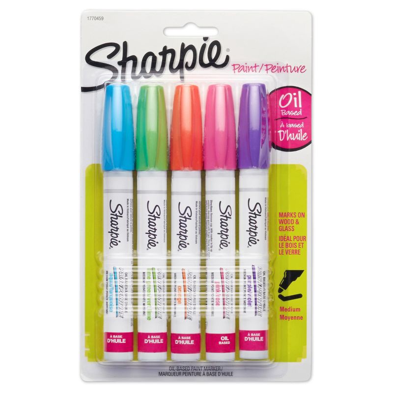 slide 1 of 4, Sharpie 5pk Oil-Based Paint Markers Medium Tip Bright Colors, 5 ct