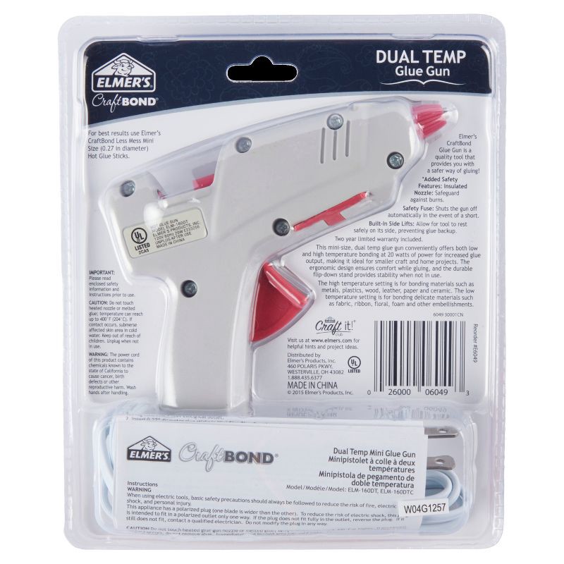slide 4 of 6, Elmer's Craft Bond Mini Glue Gun Dual Temp: Multicolor Hot Glue Gun, Low/High Temp, Plastic & Metal, 6.25" Length, 1 ct