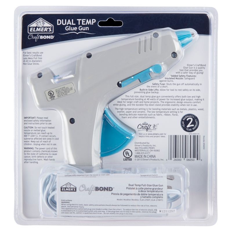 slide 4 of 6, Elmer's Craft Bond Full Size Glue Gun Dual Temp: High/Low Temp Hot Glue Gun, Multicolor, Plastic & Metal, 8.75" Length, 1 ct