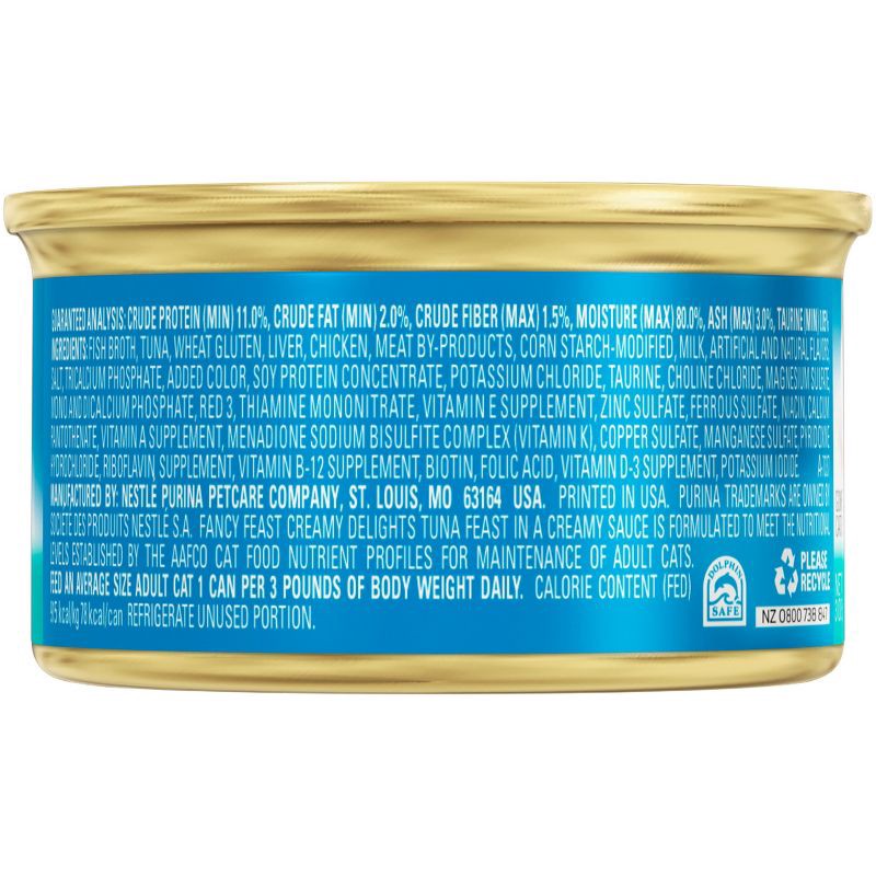 slide 2 of 10, Purina Fancy Feast Creamy Delights In a Creamy Sauce with a Touch of Real Milk Gourmet Wet Cat Food Tuna Feast - 3oz, 3 oz