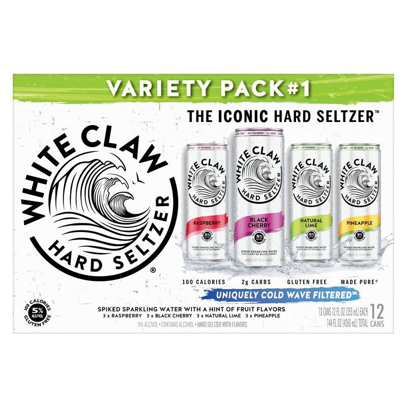 slide 6 of 9, White Claw Hard Seltzer Variety Pack - 12pk/12 fl oz Slim Cans, 12 ct; 12 fl oz