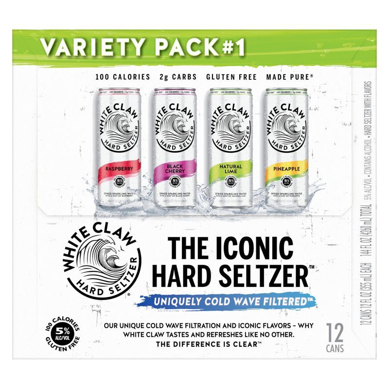 slide 7 of 9, White Claw Hard Seltzer Variety Pack - 12pk/12 fl oz Slim Cans, 12 ct; 12 fl oz