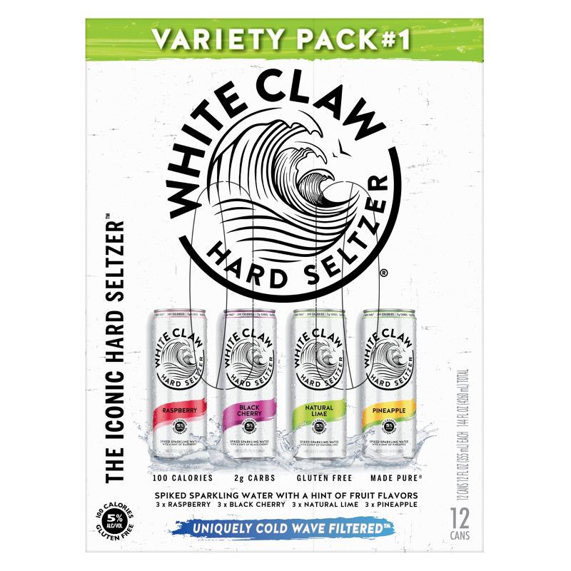 slide 9 of 9, White Claw Hard Seltzer Variety Pack - 12pk/12 fl oz Slim Cans, 12 ct; 12 fl oz