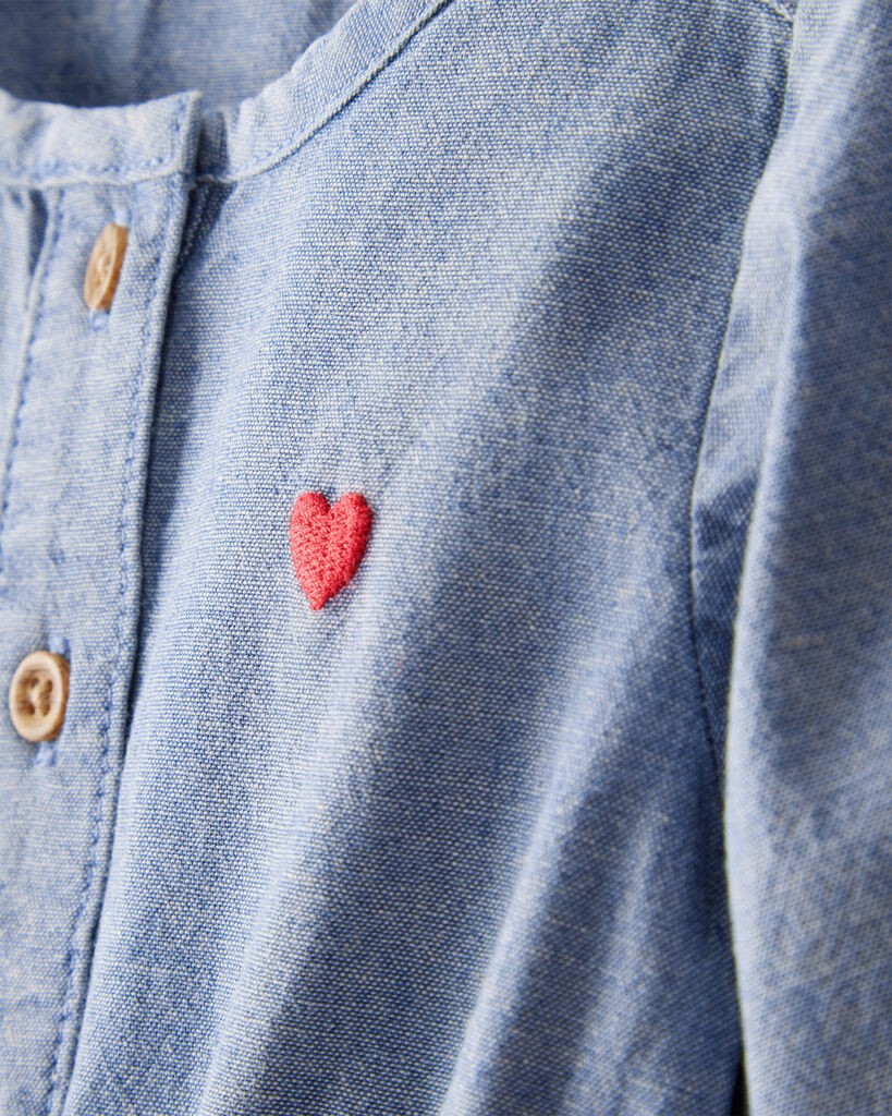 slide 2 of 3, Carters Baby Girl Heart Chambray Long-Sleeve Denim Jumpsuit - Blue Blue 9M, 1 ct