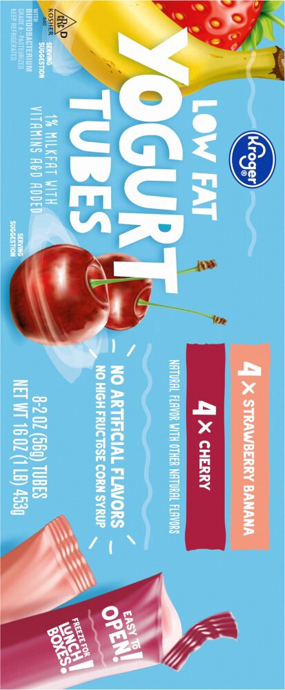 slide 4 of 4, Kroger Strawberry Banana And Cherry Yogurt Tubes, 16 oz