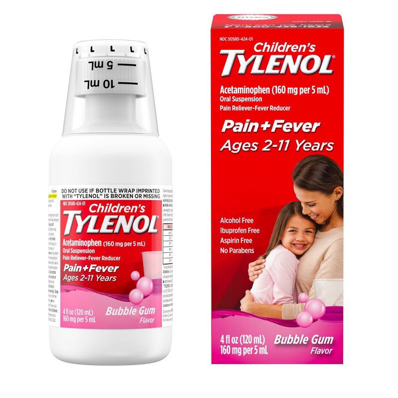 slide 9 of 11, Children's Tylenol Pain + Fever Relief Liquid - Acetaminophen - Bubble Gum - 4 fl oz, 4 fl oz