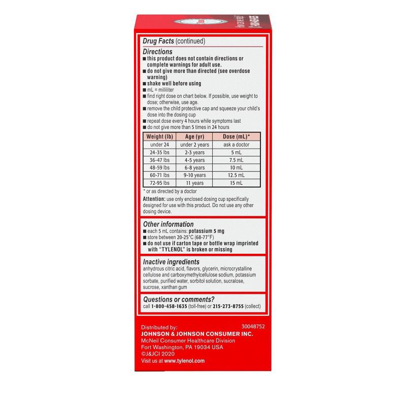 slide 11 of 11, Children's Tylenol Dye-Free Pain + Fever Relief Liquid - Acetaminophen - Cherry - 4 fl oz, 4 fl oz