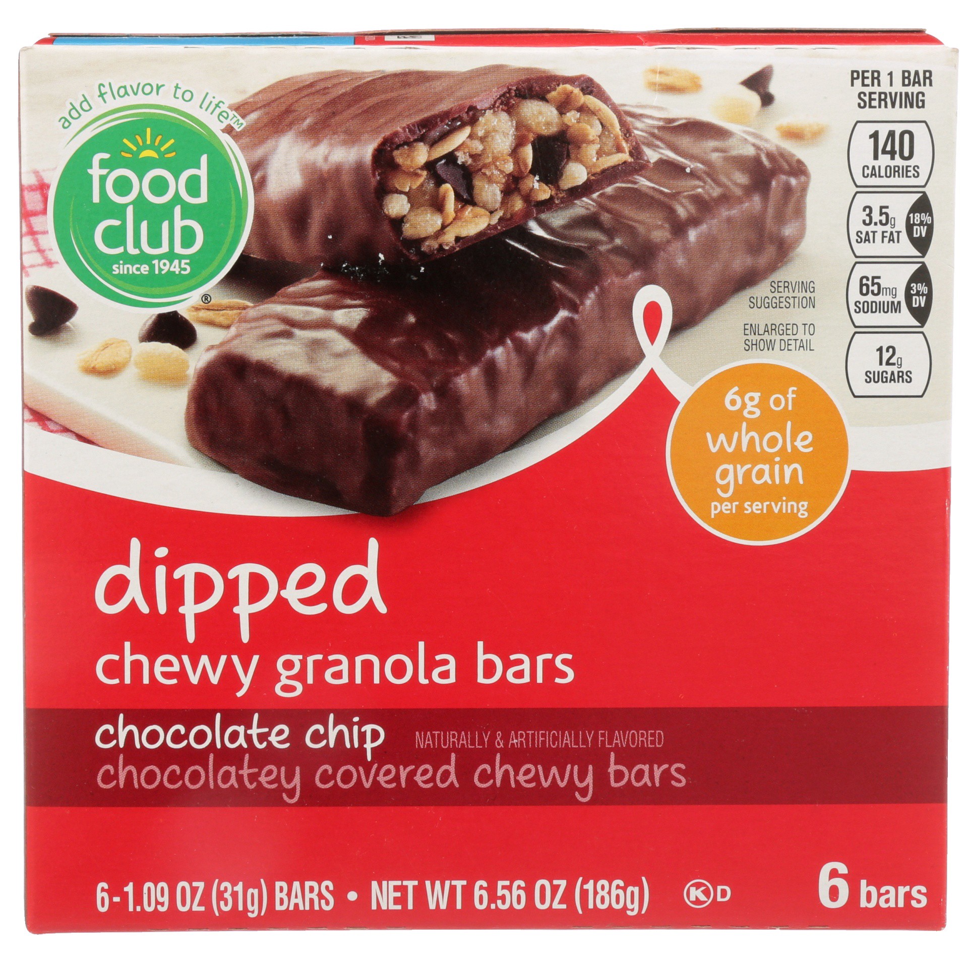 slide 1 of 6, Food Club Chocolate Chip Dipped Chocolatey Covered Chewy Granola Bars, 6.56 oz