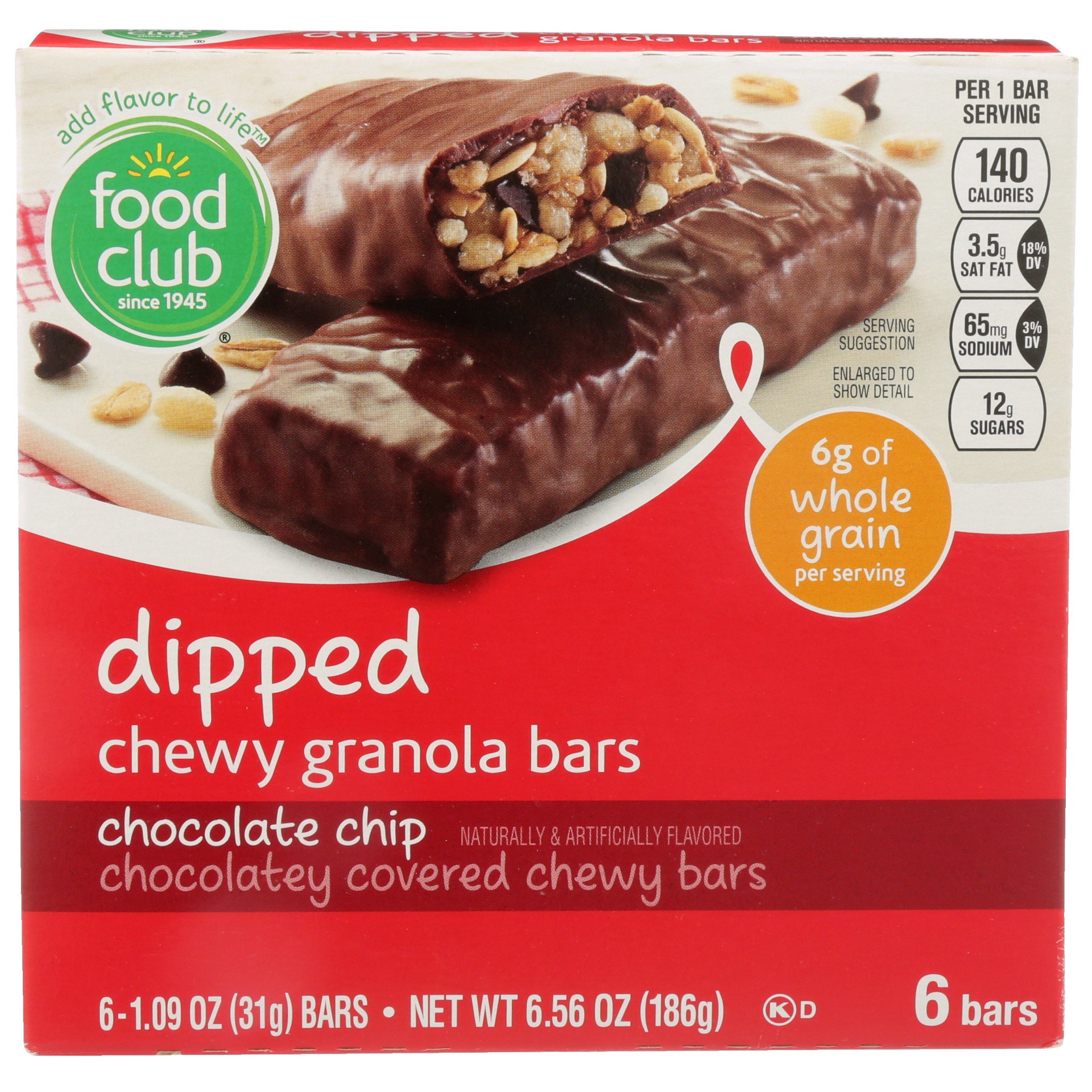 slide 6 of 6, Food Club Chocolate Chip Dipped Chocolatey Covered Chewy Granola Bars, 6.56 oz