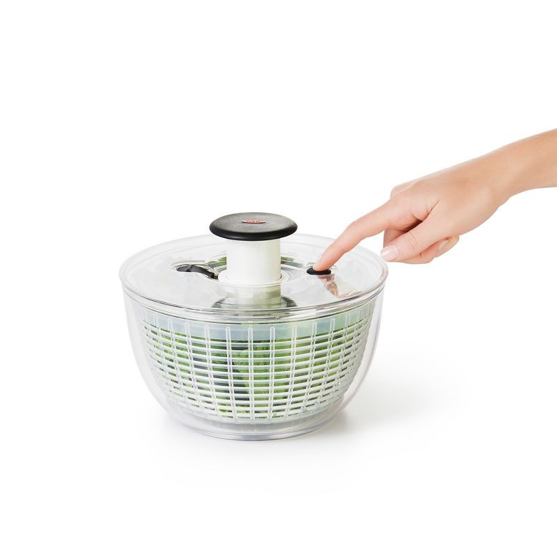 slide 3 of 4, OXO Little Salad And Herb Spinner: Small Dishwasher-Safe Lettuce Spinner, 2.9 Qt Capacity, Stainless Steel & Plastic, 2.9 qt