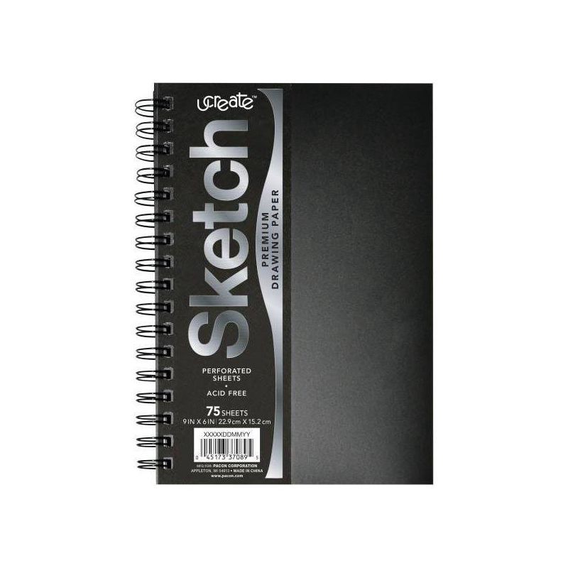 slide 1 of 3, Ucreate Sketch Paper 9"x6" 75 Sheet: Twin-Wire Binding, Flexible Cover, 75 Pages, Acid-Free, Blank Notebook for All Ages, 1 ct