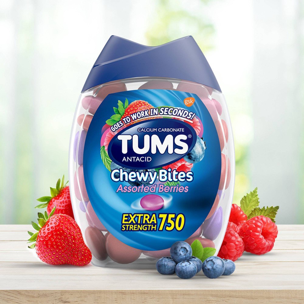 slide 6 of 7, Tums Chewy Bites Assorted Berries Extra Strength 750 Antacid Chewable Tablets 60 ea, 60 ct