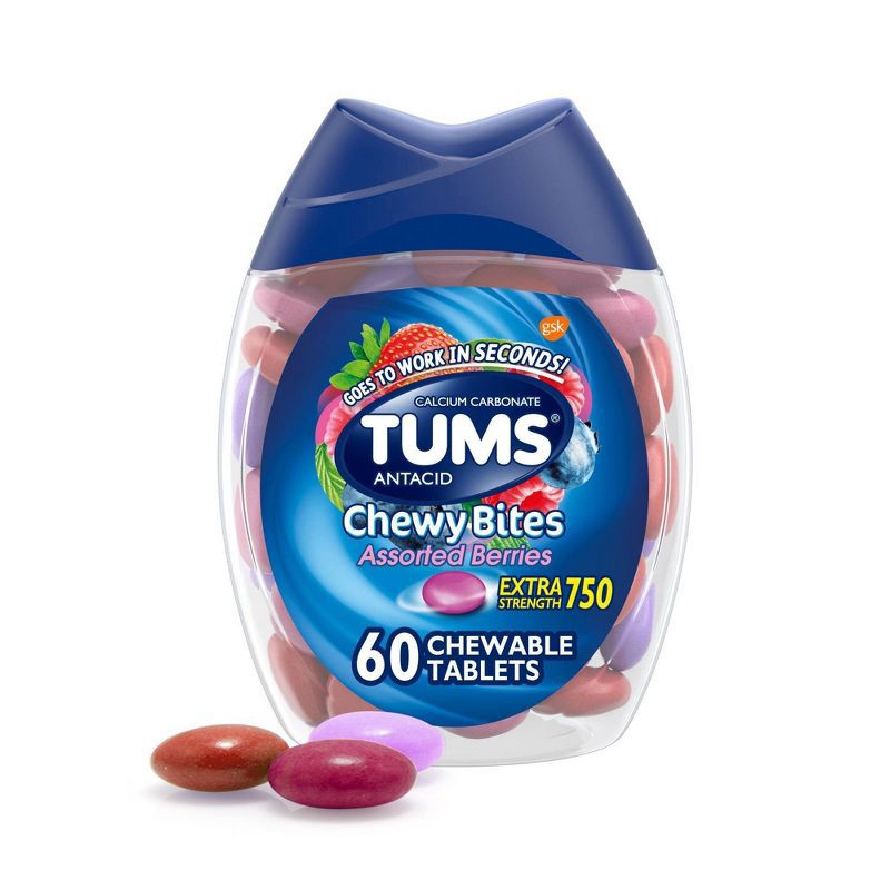 slide 1 of 9, Tums Chewy Bites Extra Strength Antacid Assorted Berry 60ct, 60 ct