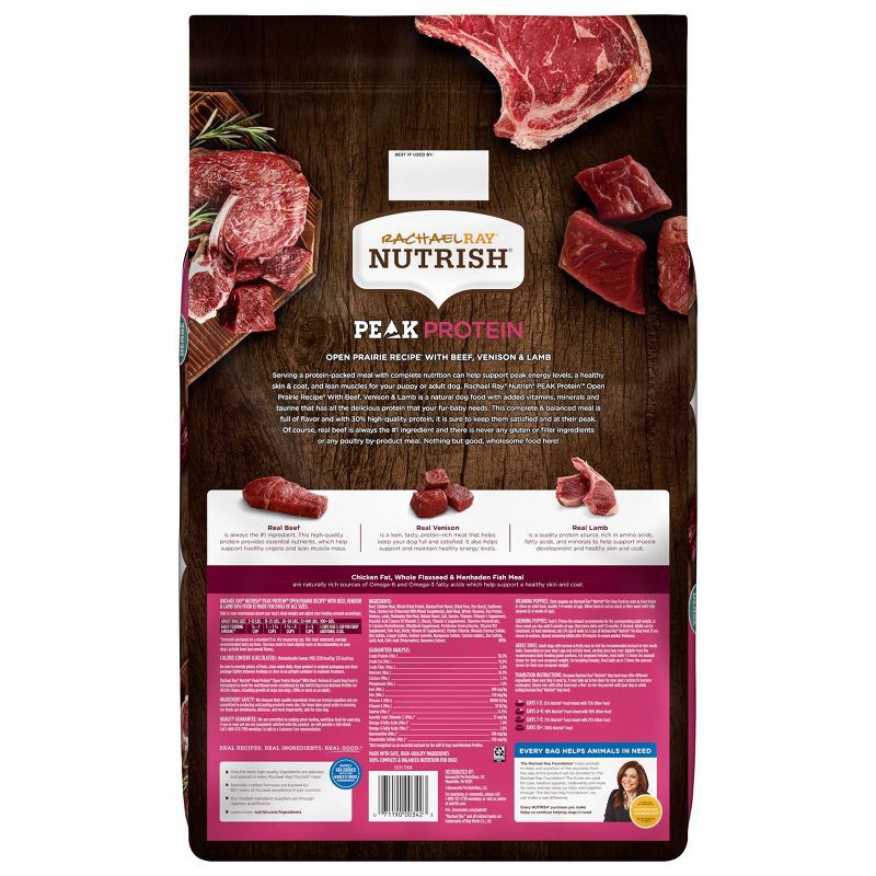 slide 2 of 6, Rachael Ray Nutrish PEAK Protein Open Prairie Recipe with Beef, Venison & Lamb Protein Dry Dog Food - 23lb, 23 lb