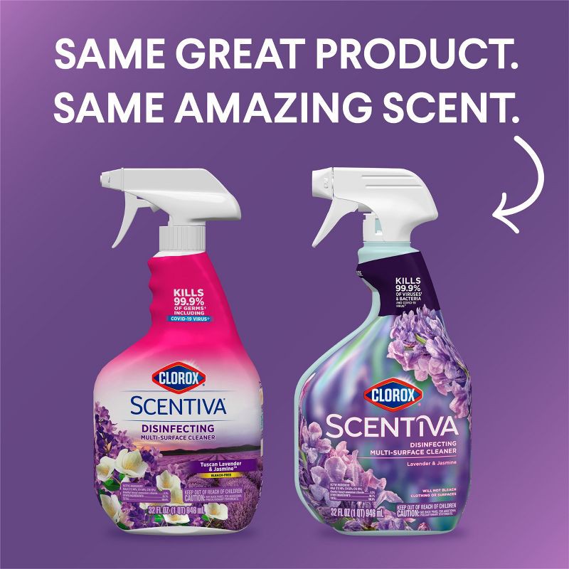 slide 3 of 15, Clorox Scentiva Lavender & Jasmine Multi-Surface Cleaner Spray Bottle Bleach Free - 32 fl oz, 32 fl oz