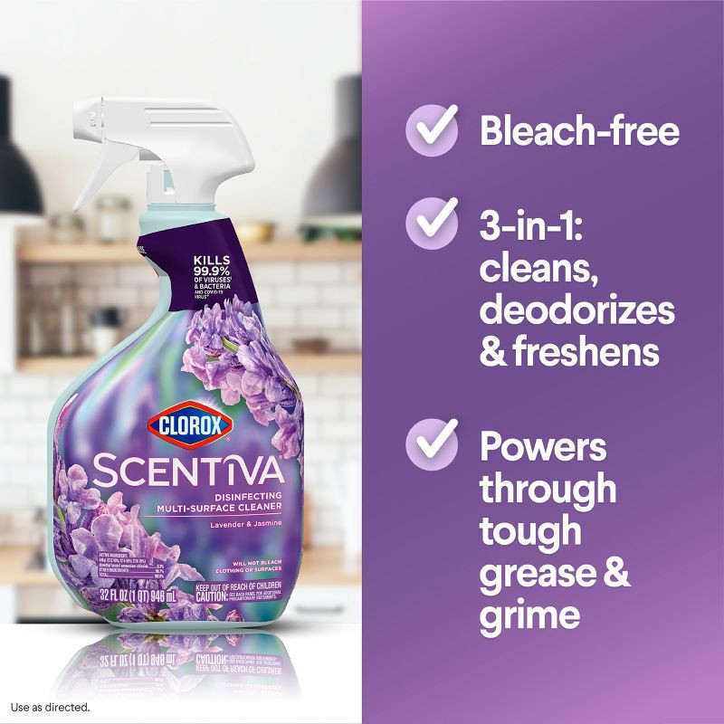 slide 6 of 15, Clorox Scentiva Lavender & Jasmine Multi-Surface Cleaner Spray Bottle Bleach Free - 32 fl oz, 32 fl oz